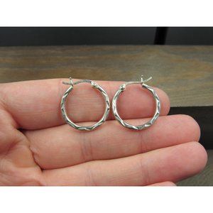 Sterling Silver Diamond Cut Pattern Hoop Earrings Vintage Wedding Engagement